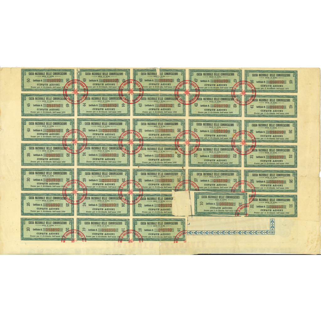 1930 - IST. NAZI. DI PREVIDENZA E CREDITO DELLE...