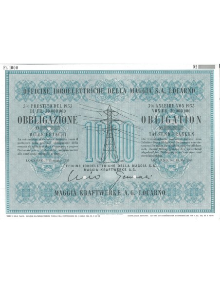 OFF. IDROELETTRICHE DELLA MAGGIA S.A. - 1 OBB. 3% LOCARNO 1953