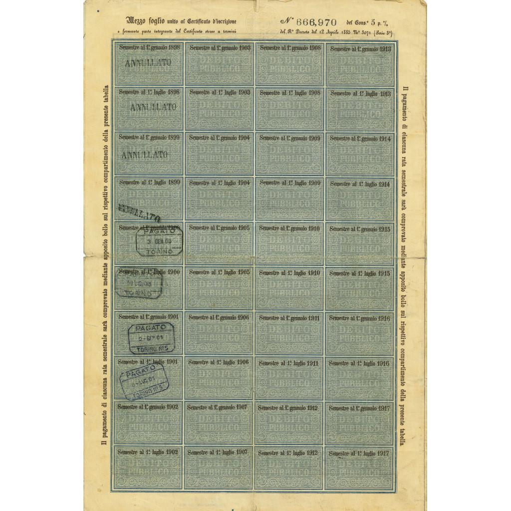 1879 - DEBITO PUBBLICO REGNO D'ITALIA VITTORIO...