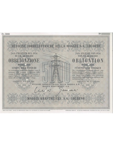 OFF. IDROELETTRICHE DELLA MAGGIA S.A. - 1 OBB. 2,75% LOCARNO 1954