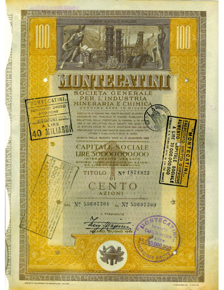 1949 - MONTECATINI - 100 AZIONI - MILANO