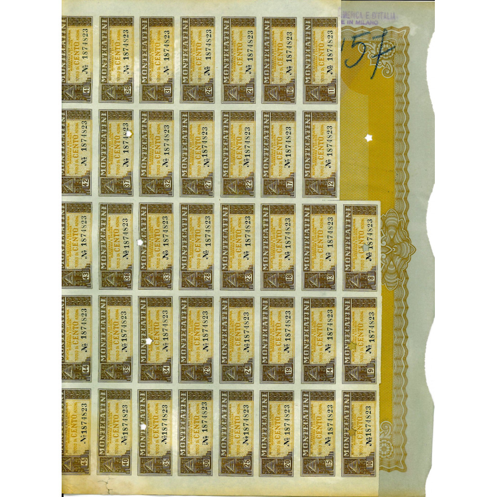 1949 - MONTECATINI - 100 AZIONI - MILANO
