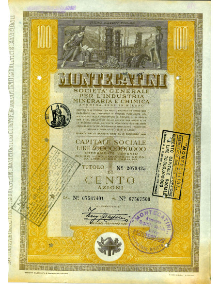 1951 - MONTECATINI - 100 AZIONI - MILANO