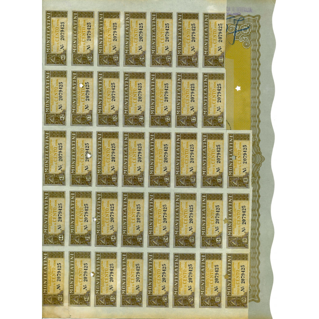1951 - MONTECATINI - 100 AZIONI - MILANO