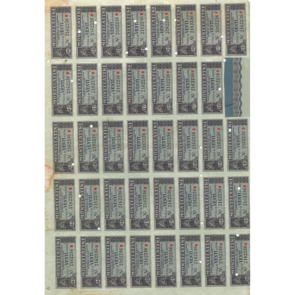 1952 - MONTECATINI - 20 AZIONI - MILANO