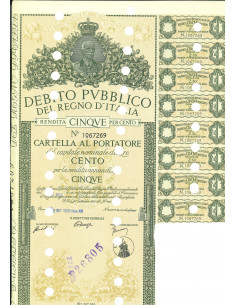1938 - RENDITA 5% - CARTELLA 100 LIRE - ROMA  (verde)