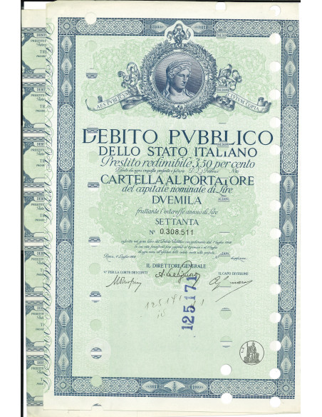 1948 - PRESTITO REDIMIBILE 3,50% CARTELLA 2.000 LIRE - ROMA  (verde chiaro)