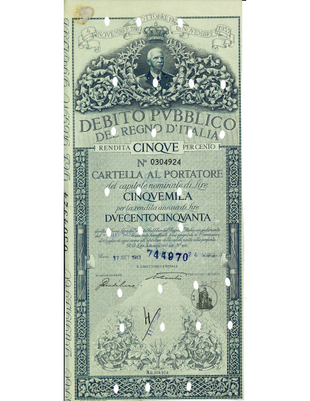 1943 - RENDITA 5% - CARTELLA 5.000 LIRE - ROMA (blu)