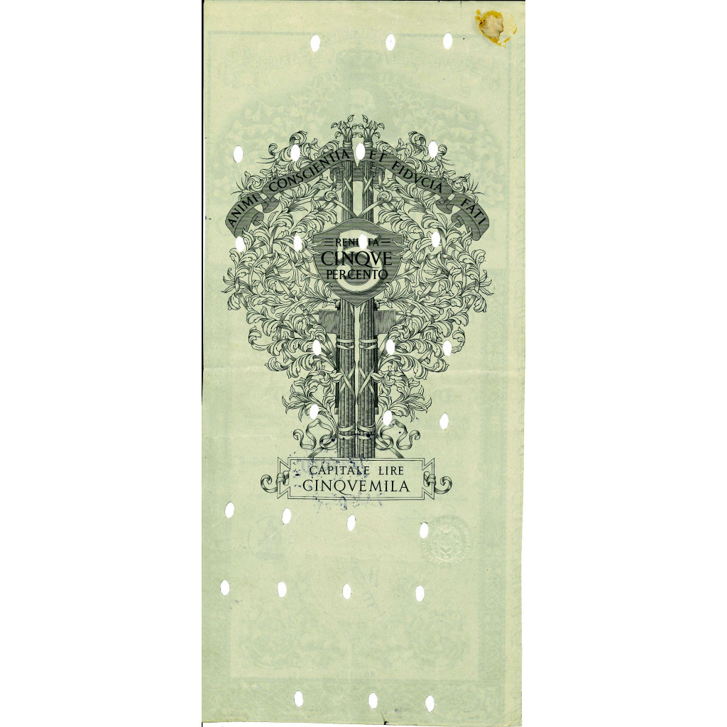 1943 - RENDITA 5% - CARTELLA 5.000 LIRE - ROMA...