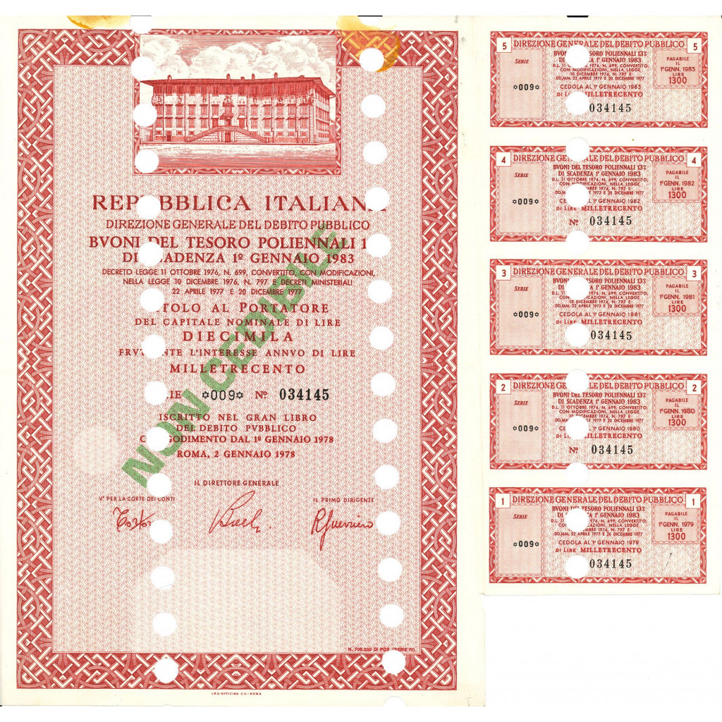 1978 - BTP POLIENNALI SERIE 007 - 10000 LIRE -...