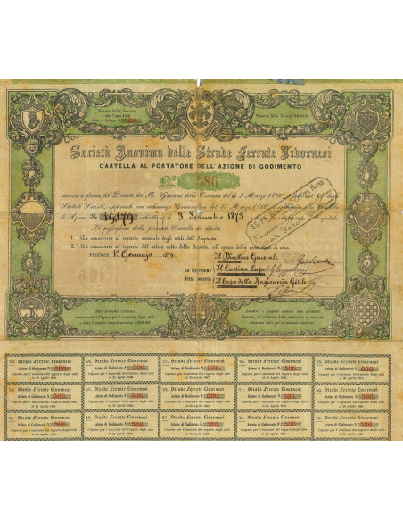 1874 - STRADE FERRATE LIVORNESI SOC. AN. - 1 AZIONE - FIRENZE