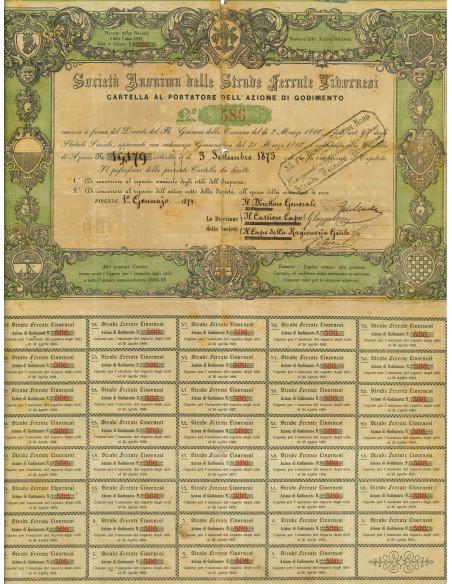 1874 - STRADE FERRATE LIVORNESI SOC. AN. - 1 AZIONE - FIRENZE