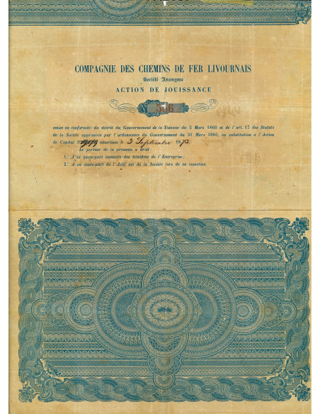 1874 - STRADE FERRATE LIVORNESI SOC. AN. - 1 AZIONE - FIRENZE