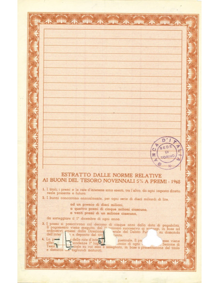 1958 - BUONI DEL TESORO NOVENNALI 5% - CERTIFICATO NOMINATIVO - ROMA (Arancione)