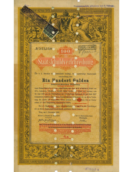 1868 - STAATSSCHULDVERSCHREIBUNG 100 GULDEN - WIEN