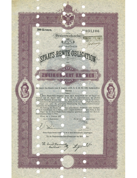 1897 - STAATS RENTE OBLIGATION 200 KRONEN