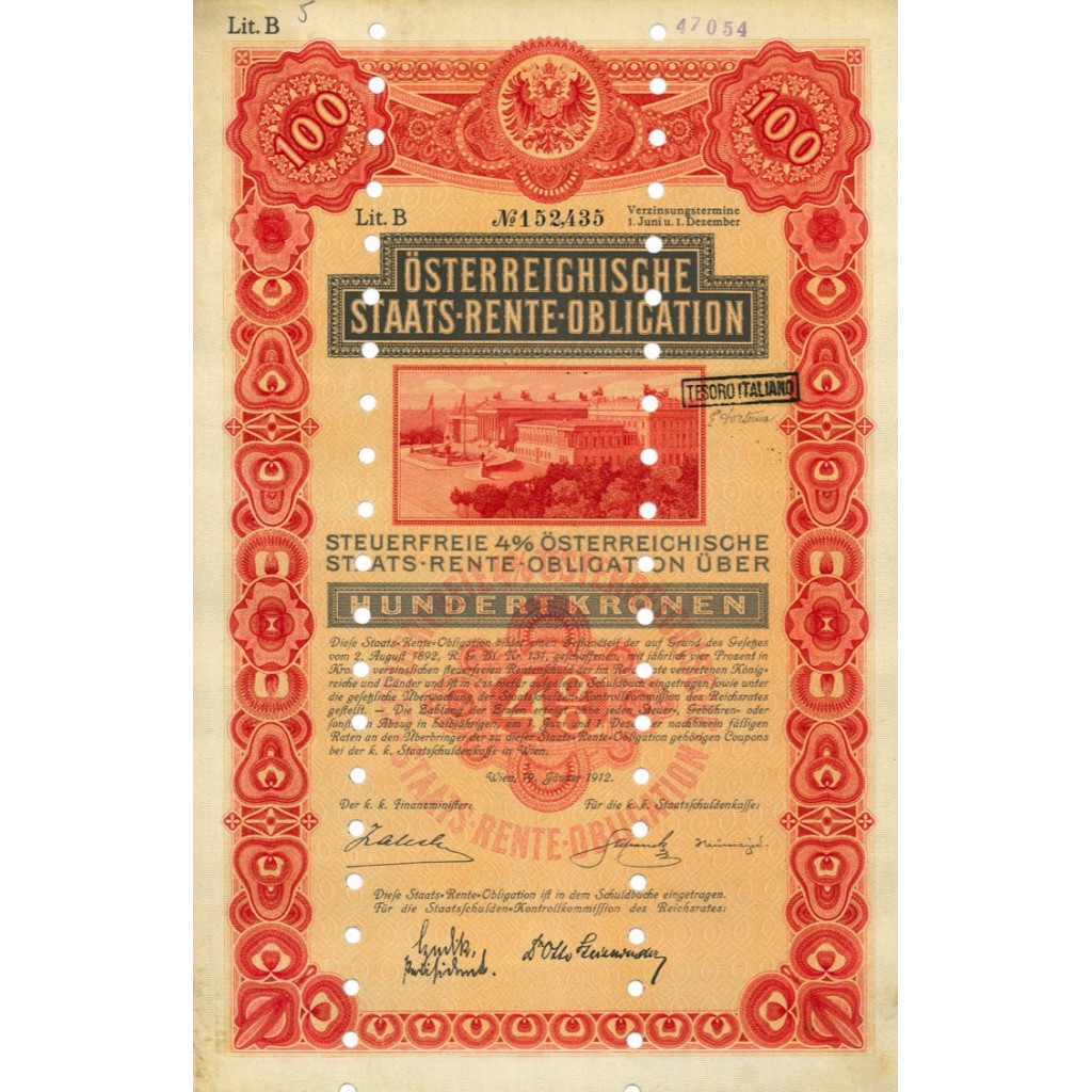 1912 - STAATS RENTE OBLIGATION 100 KRONEN