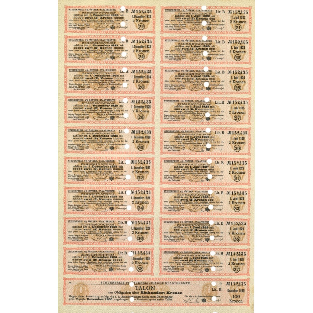 1912 - STAATS RENTE OBLIGATION 100 KRONEN