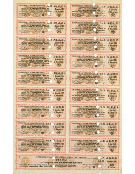 1912 - STAATS RENTE OBLIGATION 100 KRONEN