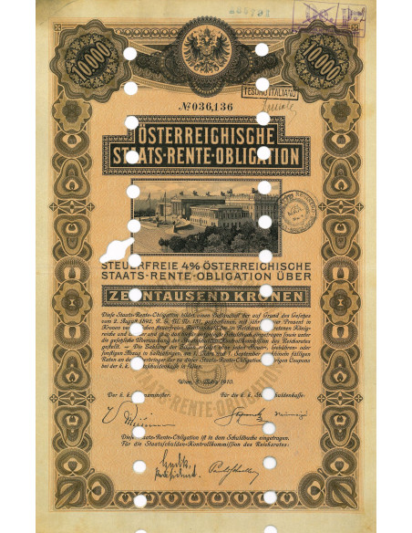 1910 - STAATS RENTE OBLIGATION 10000 KRONEN