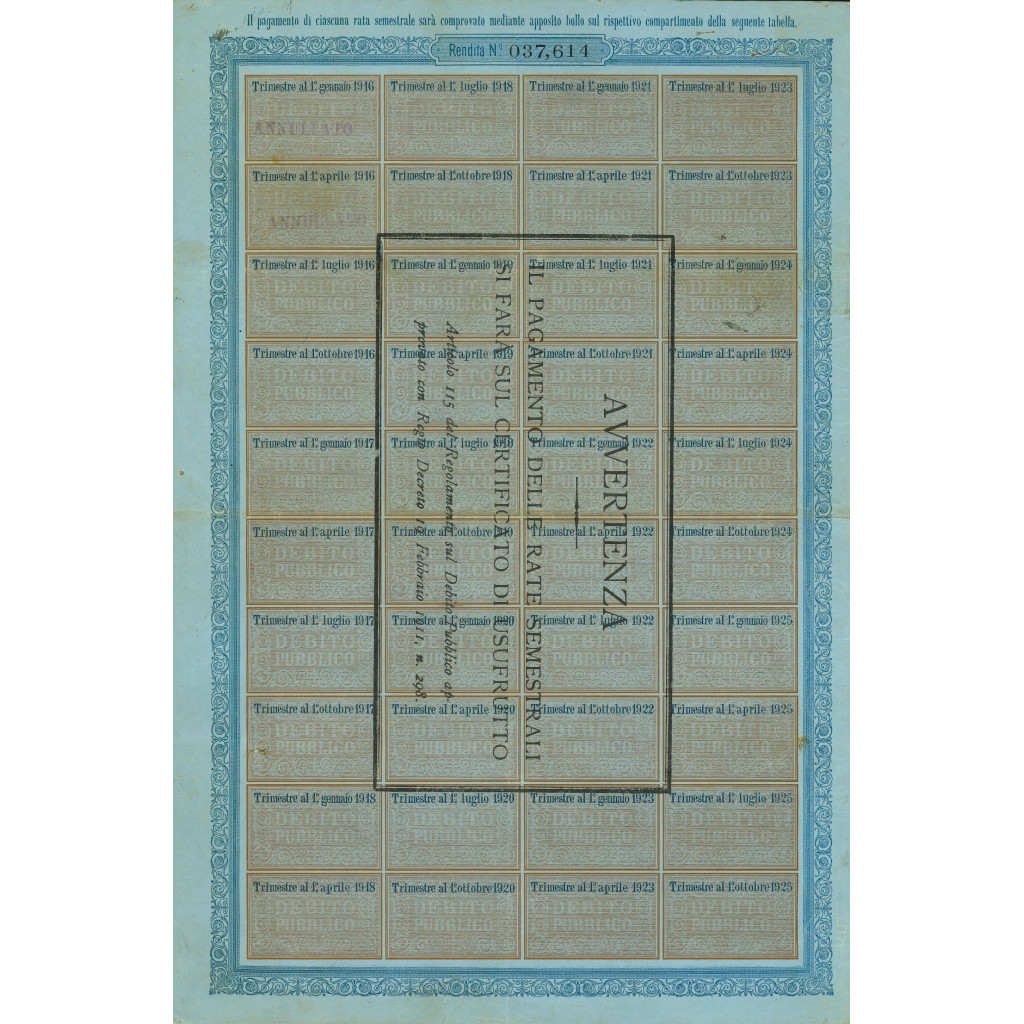 1916 - CERTIFICATO CONSOLIDATO 3,5% - DEB....