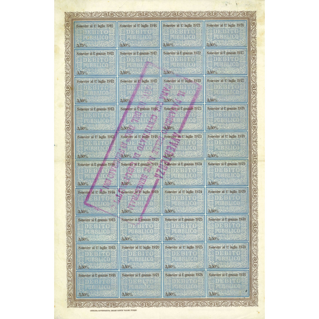 1911 - CERTIFICATO 3,75% - DEB. PUBBLICO REGNO...