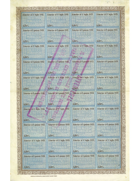 1911 - CERTIFICATO 3,75% - DEB. PUBBLICO REGNO D'ITALIA - ROMA