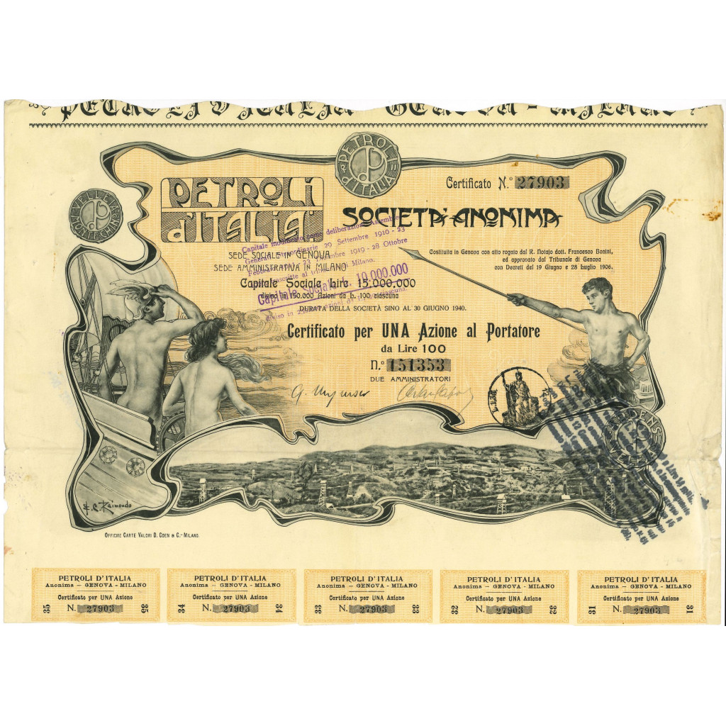 1906 - PETROLI D'ITALIA S.A. - 1 AZIONE - GENOVA