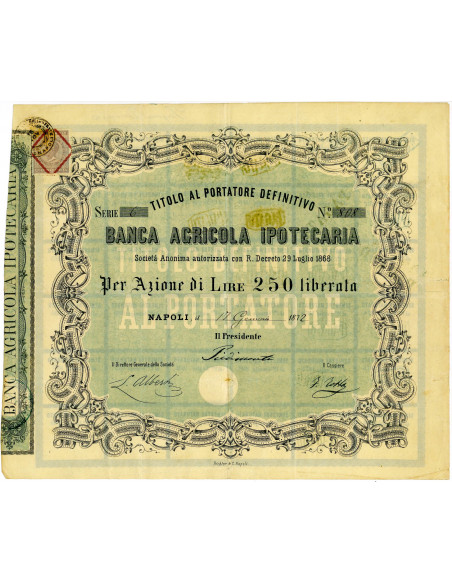 1872 - BANCA AGRICOLA IPOTECARIA - 1 AZIONE - NAPOLI