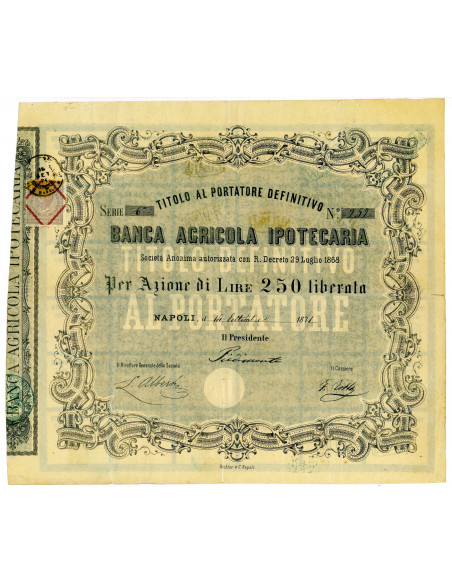 1871 - BANCA AGRICOLA IPOTECARIA - 1 AZIONE - NAPOLI