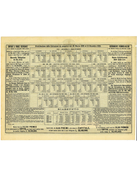 1888 - PRESTITO A PREMI RIORDINATO DELLA DUCHESSA DI BEVILAQUA VEDOVA LA MASA - ROMA