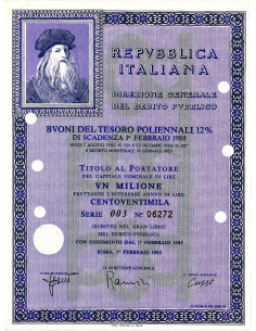 1985 - BUONO DEL TESORO POLIENNALE 12% - 1 MILIONE -...