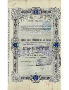 SOC. PER LA FILATURA DEI CASCAMI DI SETA 5 AZIONI MILANO 1933