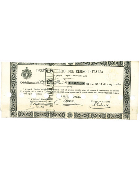 1866 - 1 OBBLIGAZIONE - DEBITO PUBBLICO REGNO D'ITALIA