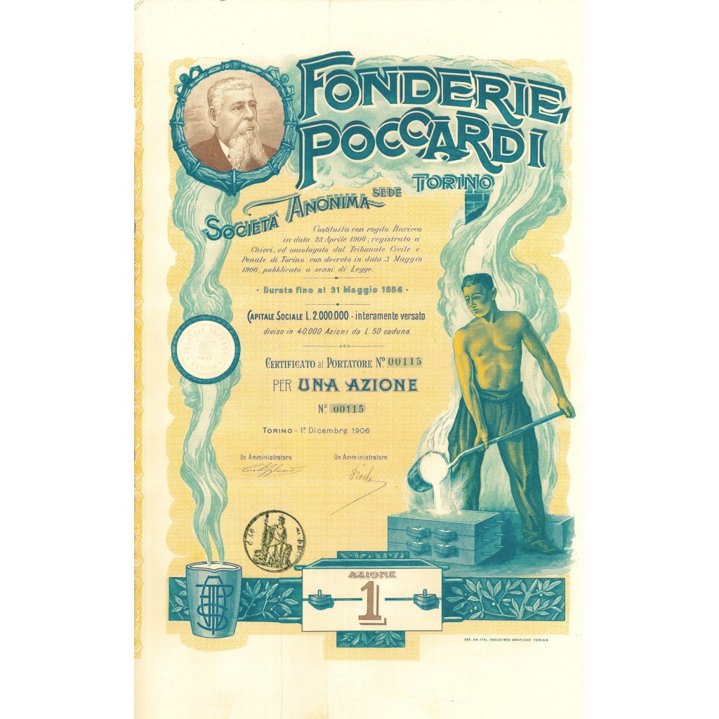 1906 - FONDERIE POCCARDI - 1 AZIONE - TORINO