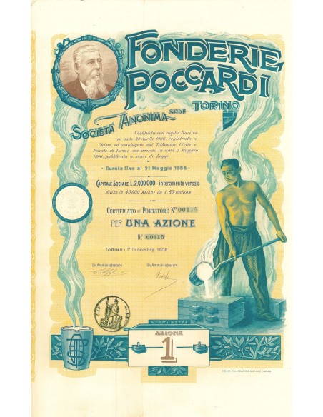 1906 - FONDERIE POCCARDI - 1 AZIONE - TORINO