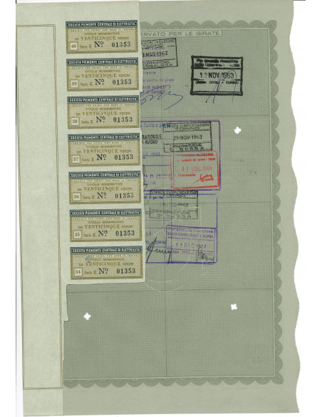 1948 -  SOCIETA' PIEMONTE CENTRALE DI ELETTRICITA' - 25 AZIONI - TORINO