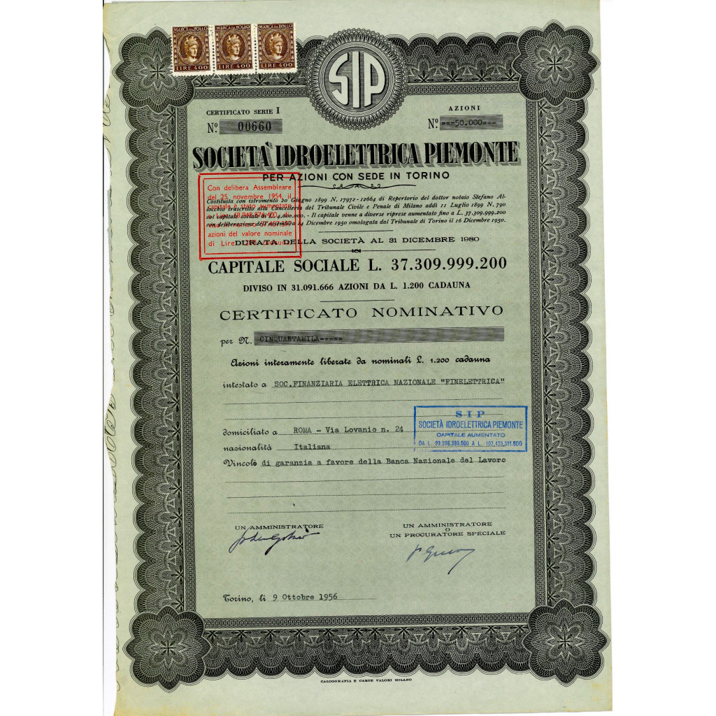 1956 - SIP SOCIETA' IDROELETTRICA PIEMONTE -...