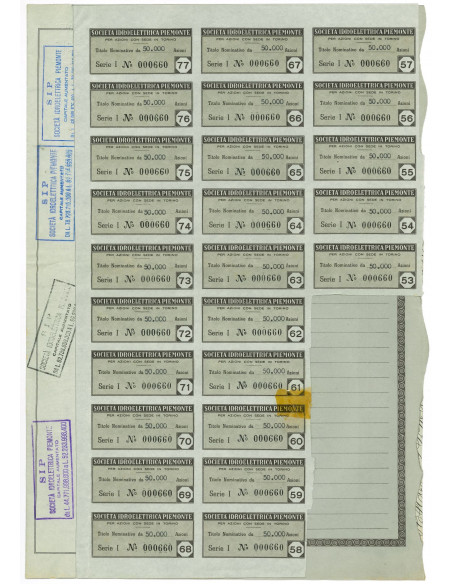 1956 - SIP SOCIETA' IDROELETTRICA PIEMONTE - 50.000 AZIONI - TORINO