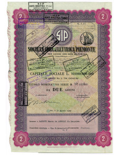 1949 - SIP SOCIETA' IDROELETTRICA PIEMONTE - 2 AZIONI -...