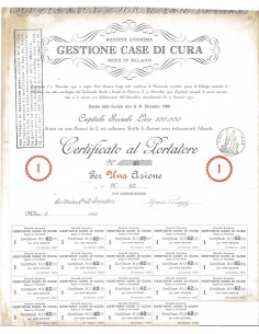 SOC. ANON. GESTIONE CASE DI CURA - UNA AZIONE MILANO 1932