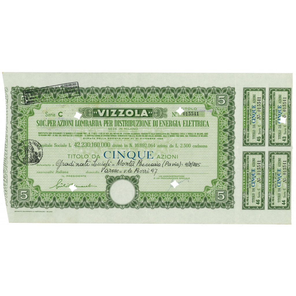 1963 - VIZZOLA SOC. PER AZIONI PER LA...