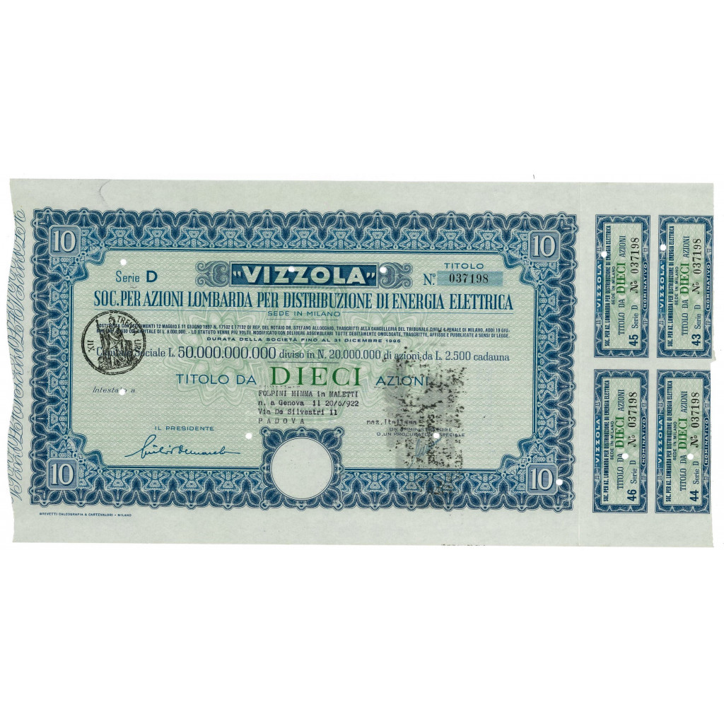 1961 - VIZZOLA SOC. PER AZIONI PER LA...