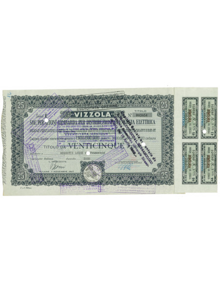 1962 - VIZZOLA SOC. PER AZIONI PER LA DISTRIBUZIONE DI ENERGIA ELETTRICA - 25 AZIONI - MILANO