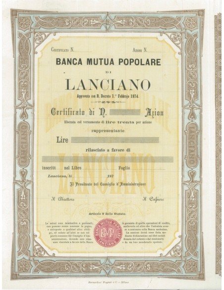 BANCA MUTUA POPOLARE DI LANCIANO - AZIONI 1874