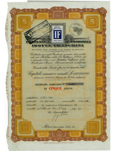 1942 - FABBRICA AUTOMOBILI ISOTTA FRASCHINI - 5 AZIONI -...