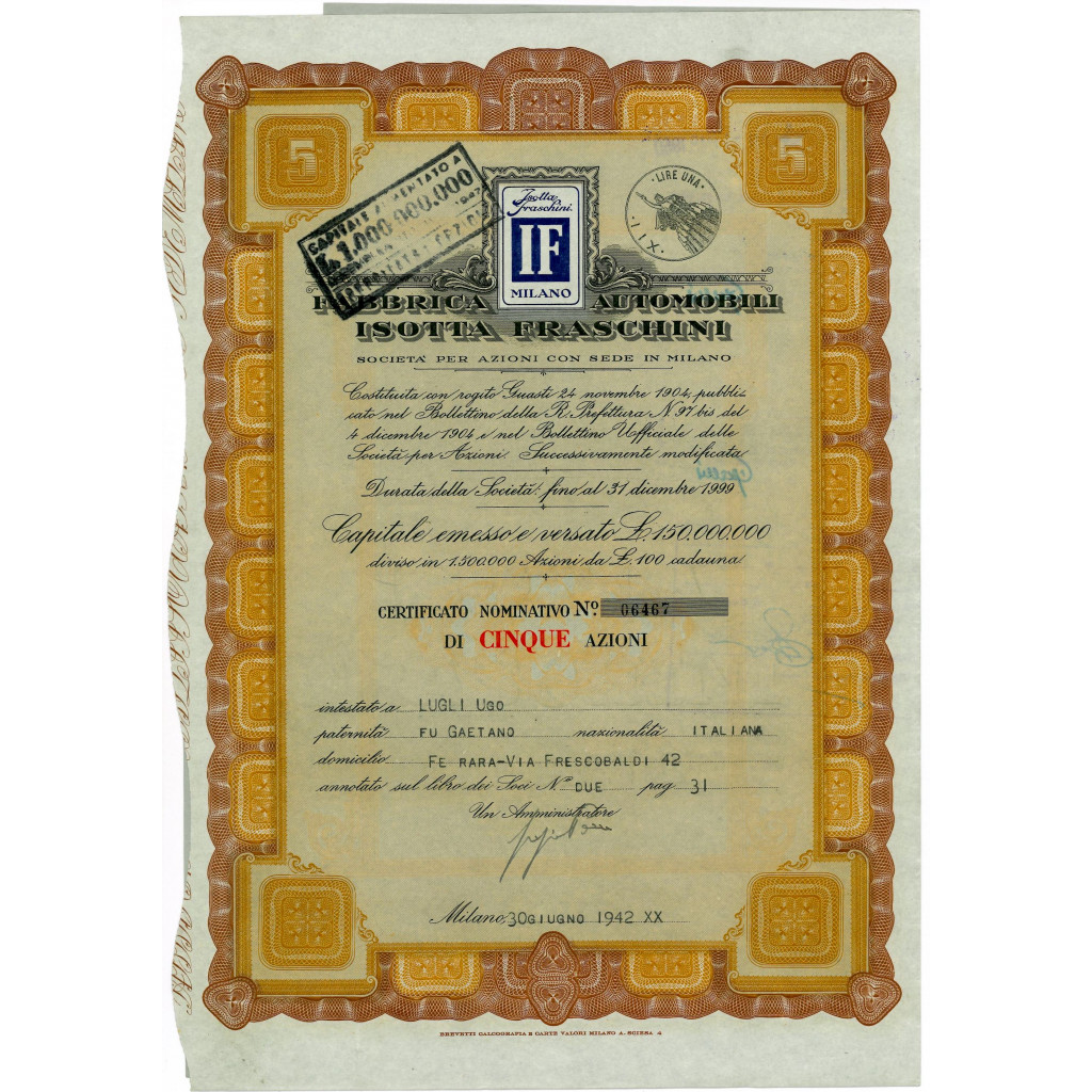 1942 - FABBRICA AUTOMOBILI ISOTTA FRASCHINI - 5...