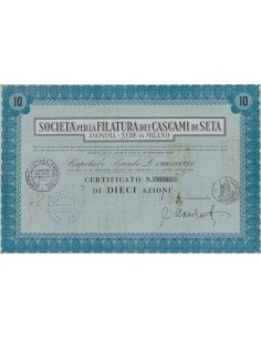 SOC. PER LA FILATURA DEI CASCAMI DI SETA 10 AZIONI MILANO