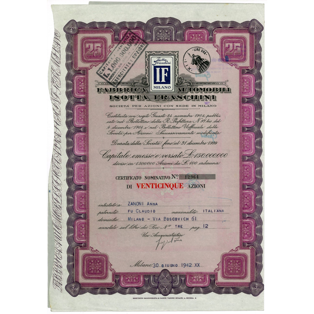 1942 - FABBRICA AUTOMOBILI ISOTTA FRASCHINI -...