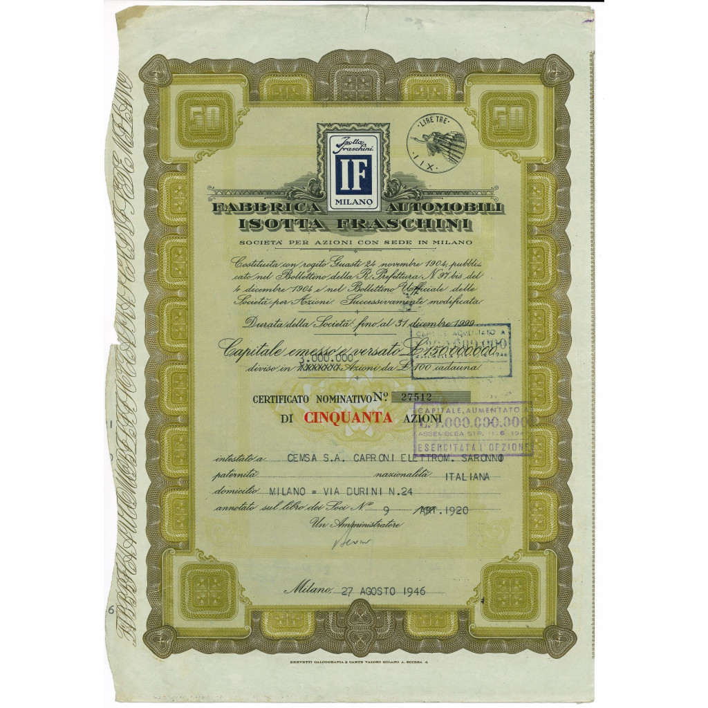 1946 - FABBRICA AUTOMOBILI ISOTTA FRASCHINI -...